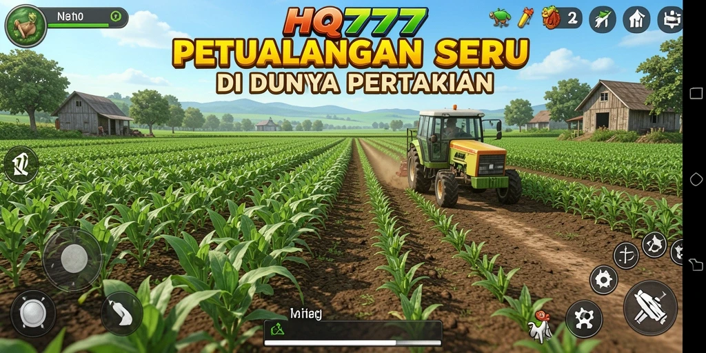 Tampilan screenshot HQ777 menampilkan lahan pertanian yang indah dan aktivitas bercocok tanam.
