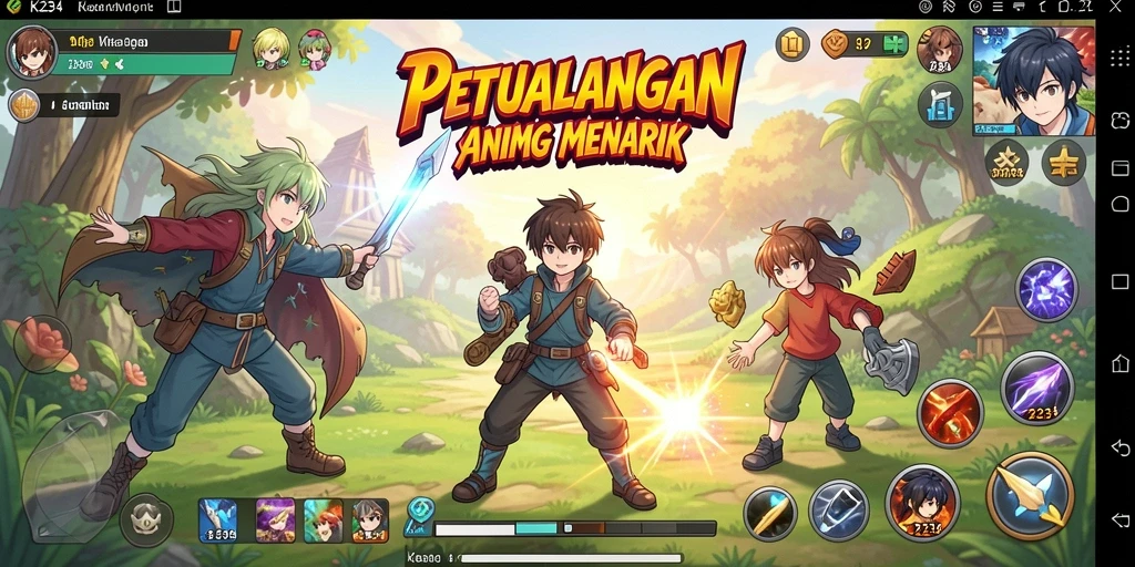 Screenshot gameplay K234 yang penuh aksi dan karakter anime.