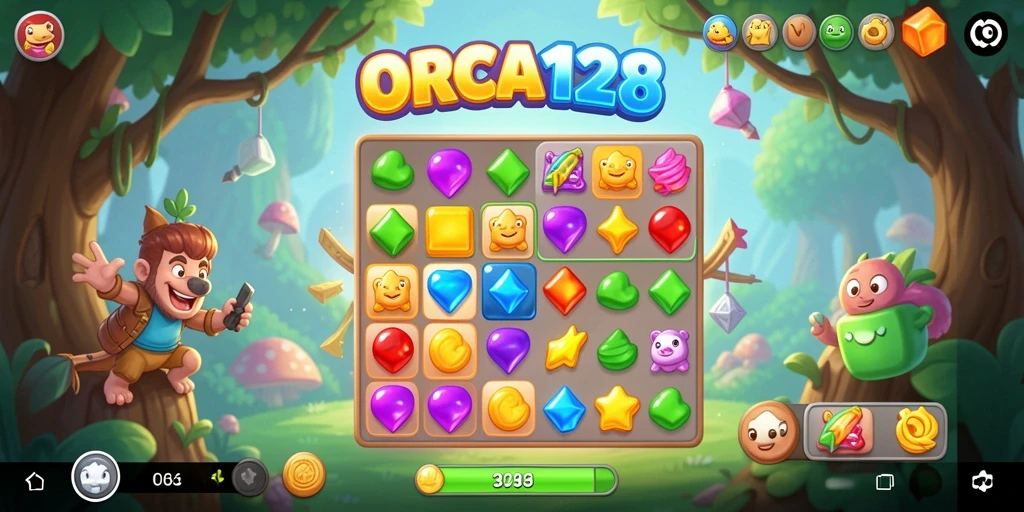Tampilan gameplay ORCA128 yang seru dalam tingkat Match-3.